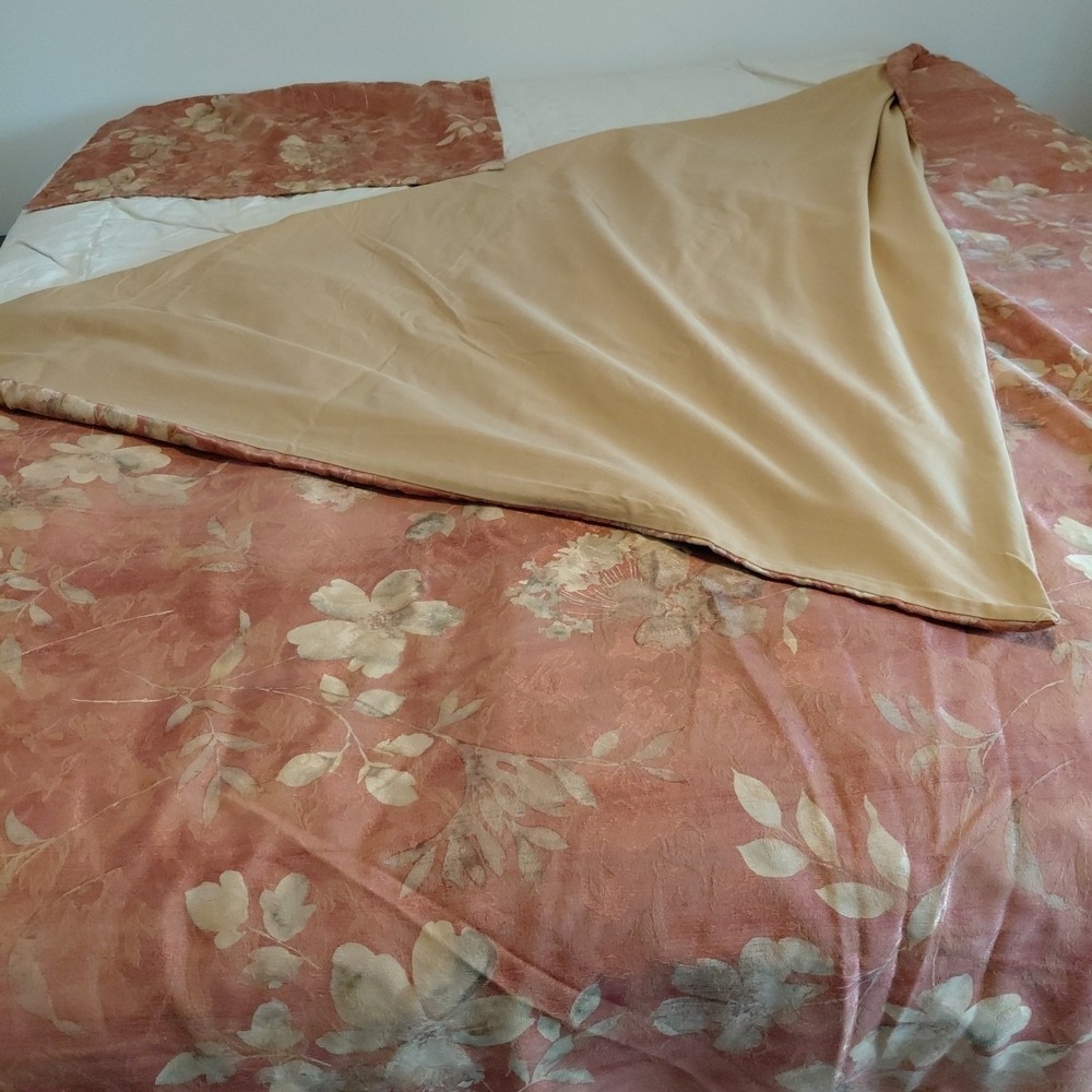 100% Pure Custom DUVET COVER SET Queen + Sham Rust Red Floral Sheen Quiet Luxury - Picture 4 of 9